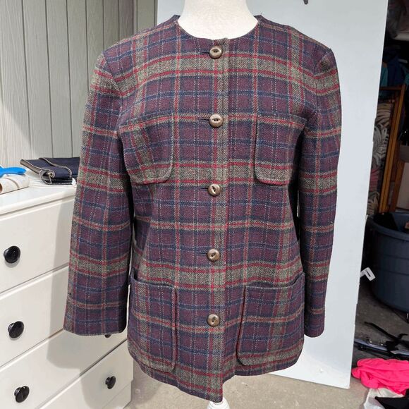 VTG Pendleton Wool Plaid Jacket Blazer Burgundy Green Navy SZ L Made in USA - Picture 1 of 14
